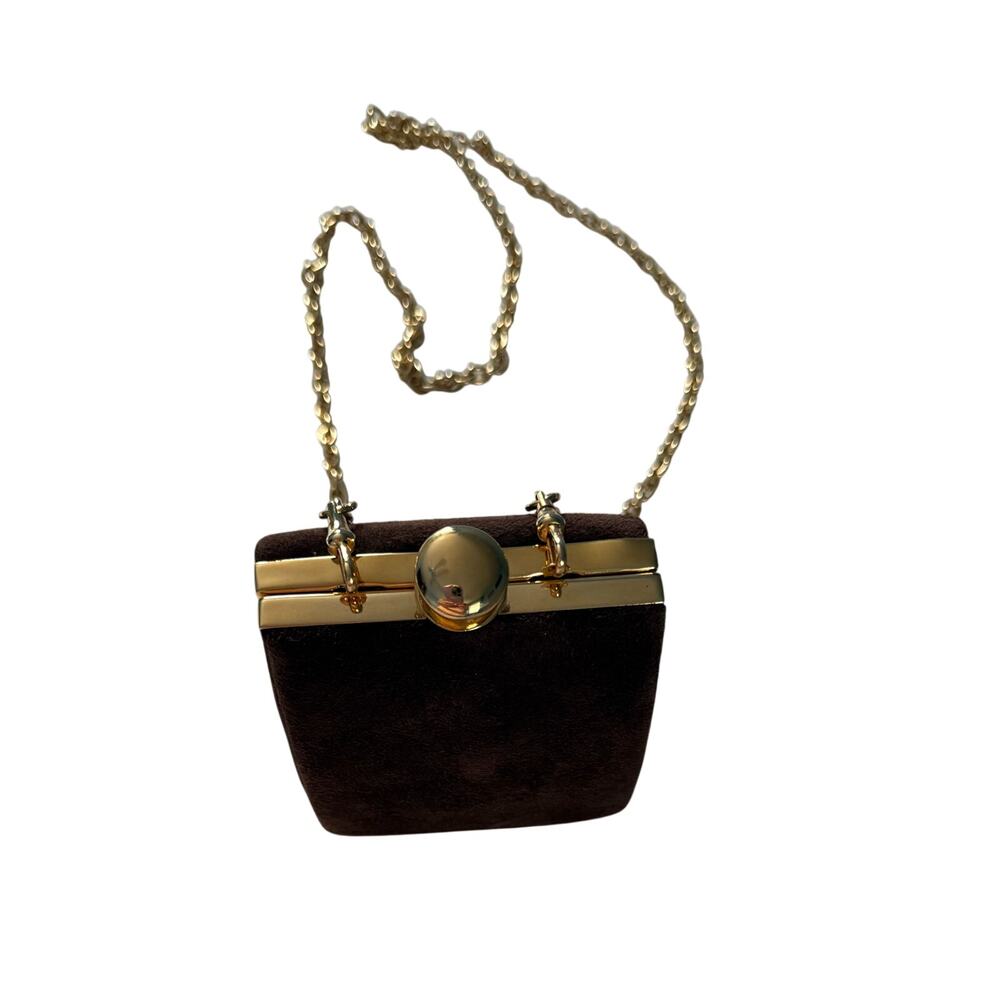 Inge Christopher Purse Clutch Crossbody Bag Small Faux Suede Gold Chain Vintage